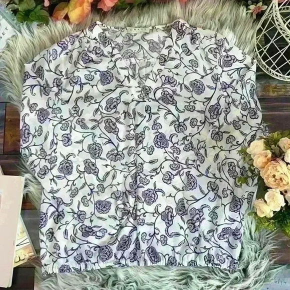 Chaus Purple Wisteria Ice Floral Print V-Neck Balloon sleeve Blouse, M - Picture 6 of 13